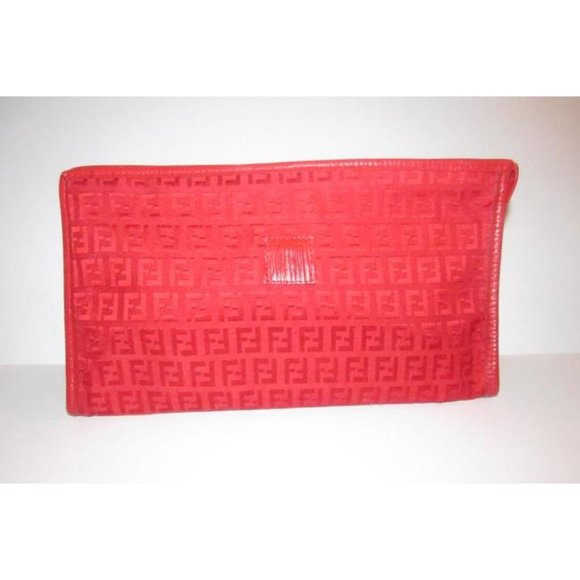 Fendi Smalll F Logo Make Up Red Zucchino Print Canvas And Leather Clutch - Picture 8 of 11